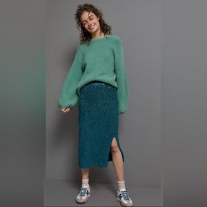 Anthropologie | Maeve Sequin Aqua Mid Length Skirt, Worn Once